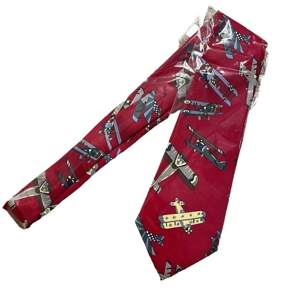 Red biplane neck tie - city one